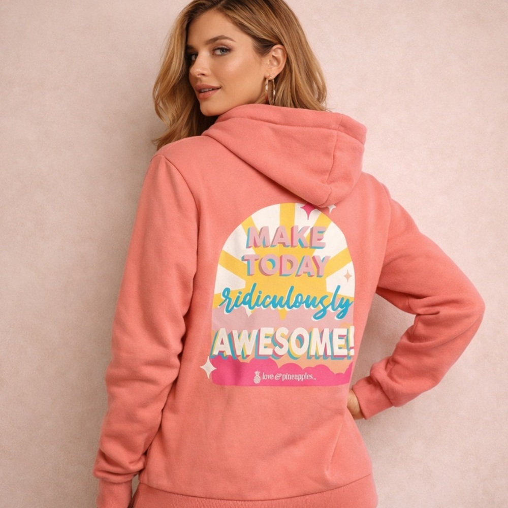 Love & Pineapples Coral Graphic Hoodie Size Large